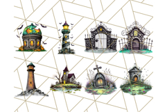Halloween Buildings Clipart PNG, Haunted Houses Art Product Image 8