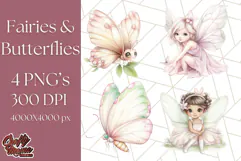 Pastel Fairies and Butterflies PNG, Spring Fantasy Clipart Product Image 1