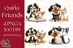 Dog and Cat Friends PNG, Cute Pet Clipart, Funny Animal Art Product Image 1