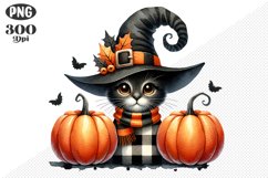 Halloween Cat And Pumpkin Sublimation - Clipart PNG Design Product Image 1