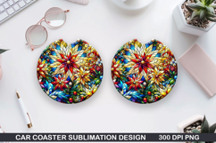 Flowers Car Coaster Sublimation|Christmas Coaster PNG Design Product Image 1