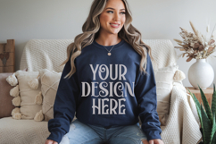 Gildan 18000 Navy Crewneck Sweatshirt Mockups,G180 Product Image 1