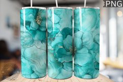 Teal Alcohol Ink Flower Tumbler Wrap -High Quality 300 Dpi Product Image 1