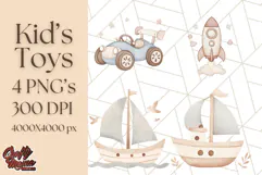 Kid’s Toy Clipart, Nursery Decor Png, Trucks, Rockets, Cars Product Image 1