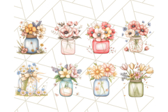 Flowers in Glass Jars PNG, Rustic Floral Watercolor Clipart Product Image 8