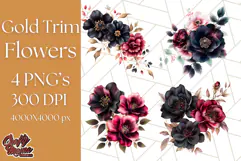 Gothic Floral PNG, Dark Aesthetic Flowers Clipart Print Product Image 1