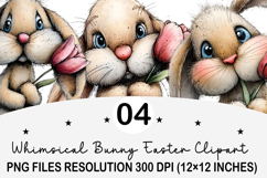 Whimsical Bunny Easter Clipart, Watercolor Easter Bunny PNG Product Image 1