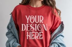 Red Gildan 18000 Mockup, Sweatshirt Crewneck Mockups Product Image 1