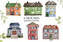 Watercolor houses clipart. house illustration Png Product Image 1