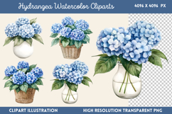 Hydrangea Watercolor Cliparts Bundle PNG Product Image 6