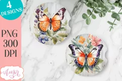 Watercolor butterfly PNG designs for car coaster sublimation Product Image 3