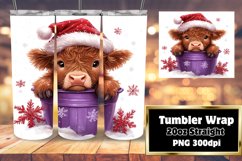 Cute Watercolor Christmas Cow - 20oz Tumbler Wrap Product Image 1