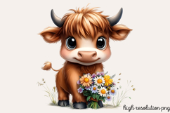 Cute Animals Daisy Flowers Clipart PNG Product Image 1
