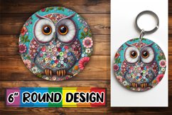 Cheerful Owl 3D Sub Print: Colorful Design Round, Keychain Product Image 1