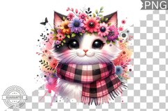 Cat With Flowers Sublimation - Clipart PNG Design Product Image 1