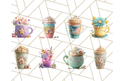 Pastel Coffee Mug Clipart PNG, Latte Iced Coffee Tea Cups Product Image 8