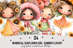 Whimsical Sunflower Girl Summer Clipart Watercolor png Product Image 1