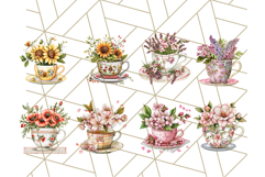 Vintage Floral Teacup Clipart PNG, Blooming Teacups Clip Art Product Image 8