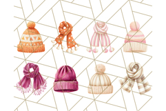 Watercolor Winter Hats and Scarves Clipart PNG Product Image 8