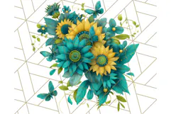 Sunflower and Butterfly PNG Clipart, Bright Jewel Tones Png Product Image 4