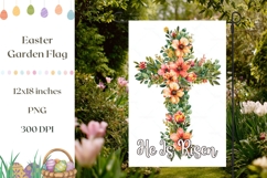 He Is Risen Garden Flag, Floral Christian Cross Print Product Image 1