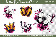 Butterfly Flowers Clipart PNG Product Image 1