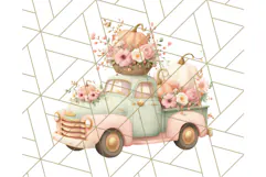 Vintage Truck Pumpkin and Fall Flowers PNG Clipart, Autumn Product Image 4