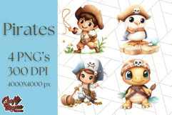 Cartoon Pirate Kids and Animals PNG Clipart for Fun Designs Product Image 1