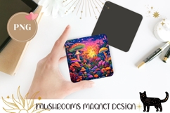 Neon Mushrooms Magnet PNG, Night Forest Magnet Sublimation Product Image 1