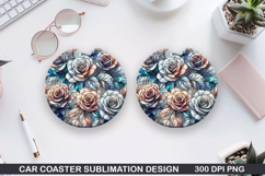 Roses Car Coaster Sublimation| Christmas Coaster PNG Design Product Image 1