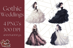Victorian Gothic Wedding Dress PNG, Dark Bridal Clipart Product Image 1