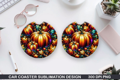 Pumpkin Car Coaster Sublimation| Halloween Coaster PNG Product Image 1