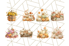 Pumpkin Clipart with Fall Flowers PNG Autumn Illustration Product Image 4