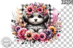 Dog With Flowers Sublimation - Clipart PNG Design Product Image 1