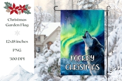 Watercolor Winter Wolf Garden Flag, Winter Garden Flag Print Product Image 1