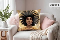 Afro Girl /Woman braided hair Pillow Design, Black Queen PNG Product Image 1