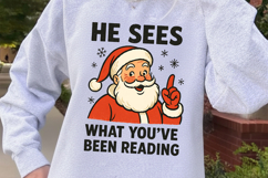 He Sees What You've Been Reading Santa Christmas PNG Product Image 3