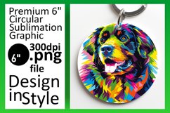 Funky Abstract Dog Round Design Keychain Sublimation Product Image 1