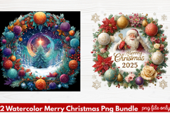 2 Watercolor Merry Christmas PNG | Festive Holiday Product Image 1
