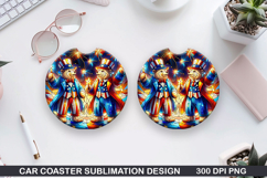 Bear Car Coaster Sublimation, 4th Of July Coaster PNG Product Image 1