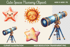 Cute Space Nursery Clipart Sublimation PNG Product Image 1