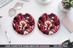 Flowers Car Coaster Sublimation| Flowers Coaster PNG Design Product Image 1