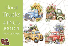 Floral Farm Truck Clipart, Cottagecore Country Truck Png Product Image 1