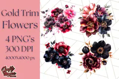Gothic Floral PNG, Dark Aesthetic Flowers Clipart Print Product Image 1