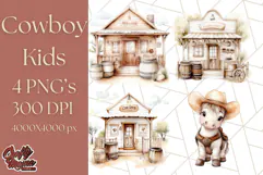 Cowboy Clipart PNG, Kid Western Country Graphic Product Image 1