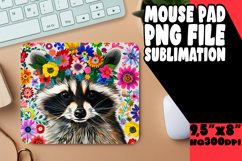Raccoon with Flowers Mouse Pad for Sublimation PNG Product Image 1