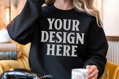Gildan 18000 Black Mockup , Crewneck Sweatshirt Boho Mock-up Product Image 1