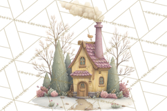 Snowy Village Clipart PNG, Cozy Winter Cottages Product Image 2
