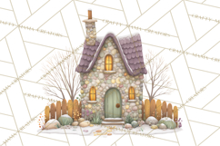 Snowy Village Clipart PNG, Cozy Winter Cottages Product Image 3