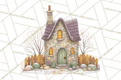Snowy Village Clipart PNG, Cozy Winter Cottages Product Image 3